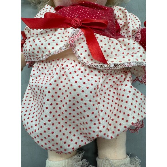 Vintage Handmade Cloth Doll Blonde Curly Hair Polka Dot Dress & Red Shoes READ - Picture 3 of 11